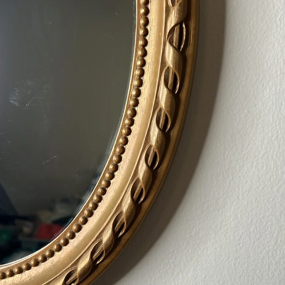 Vintage Home Interiors Bronze Tone Victorian Oval Wall Mirror Ribbons Rosebuds